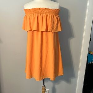Orange off the shoulder dress
